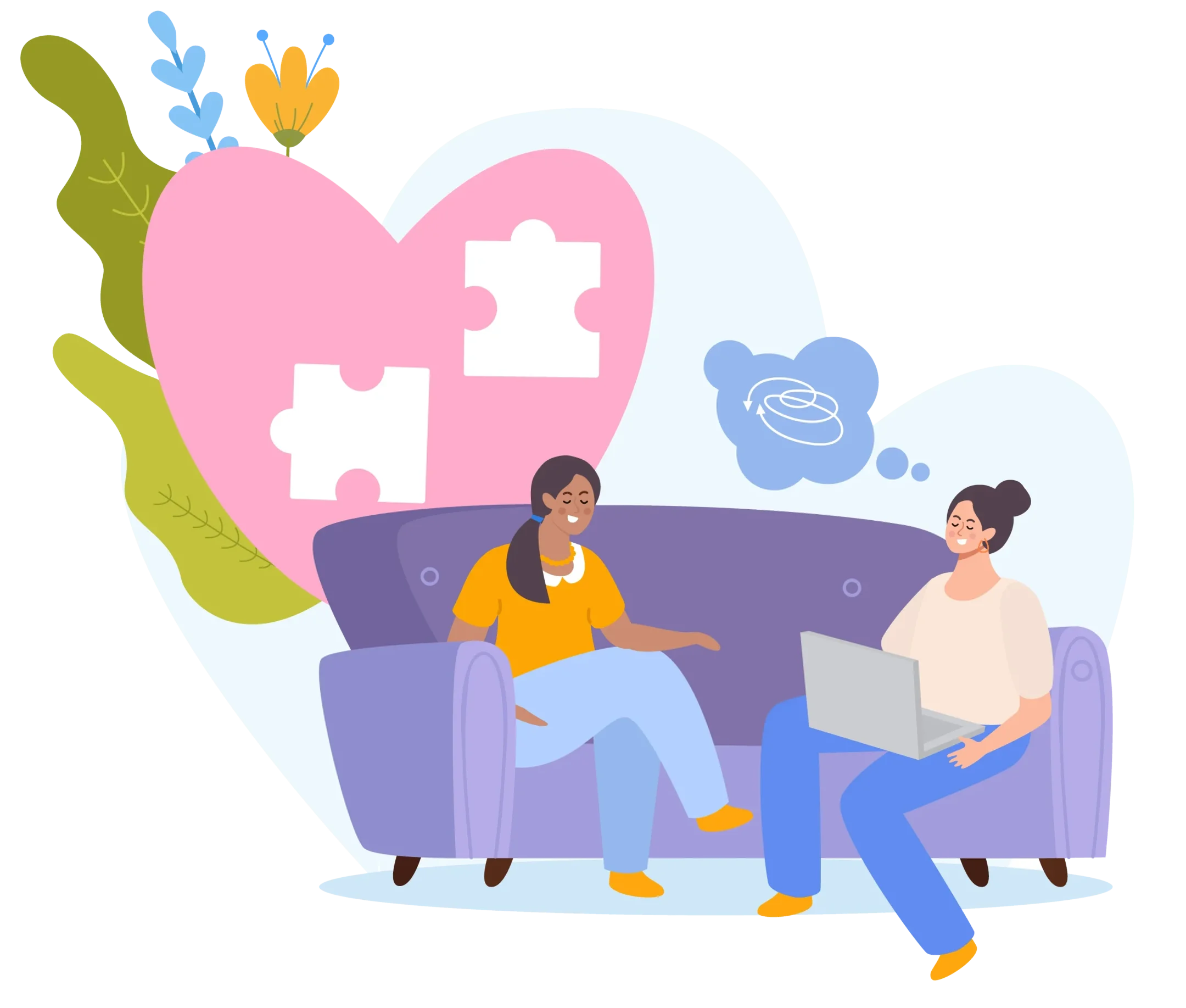 Illustration of a therapist and client in a one-to-one counselling session